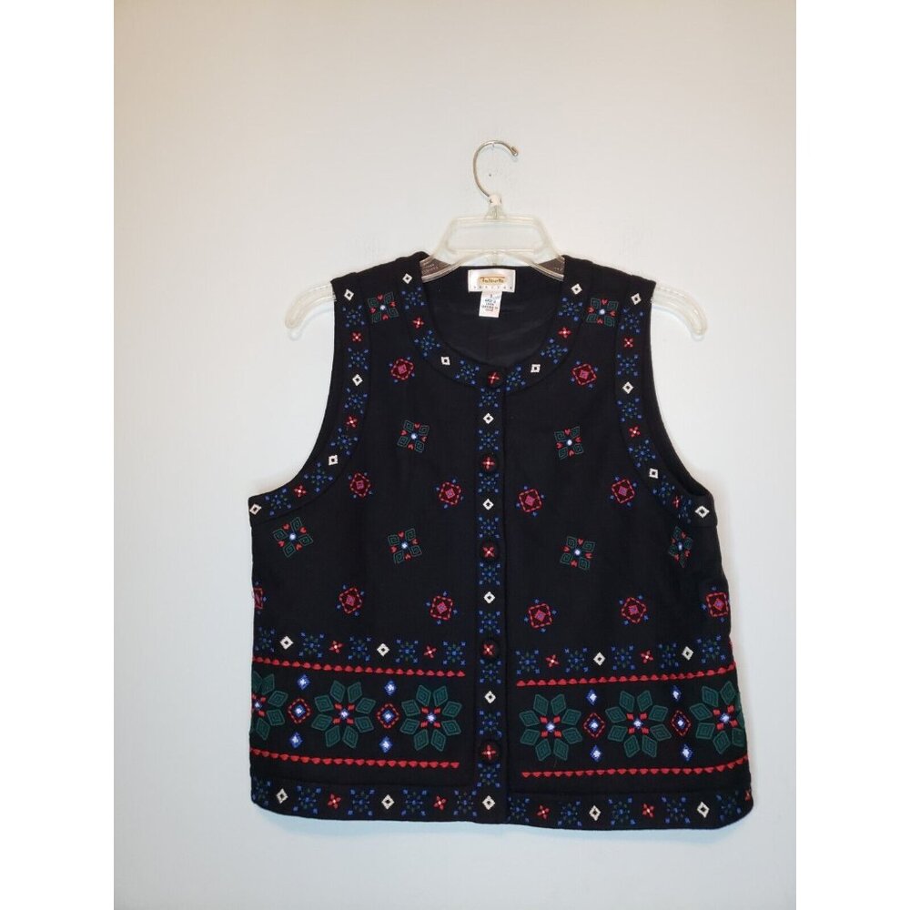 Talbots Womens Petite Sz S Vest Button Up Christmas Wool Blend Winter Holiday - Picture 1 of 6